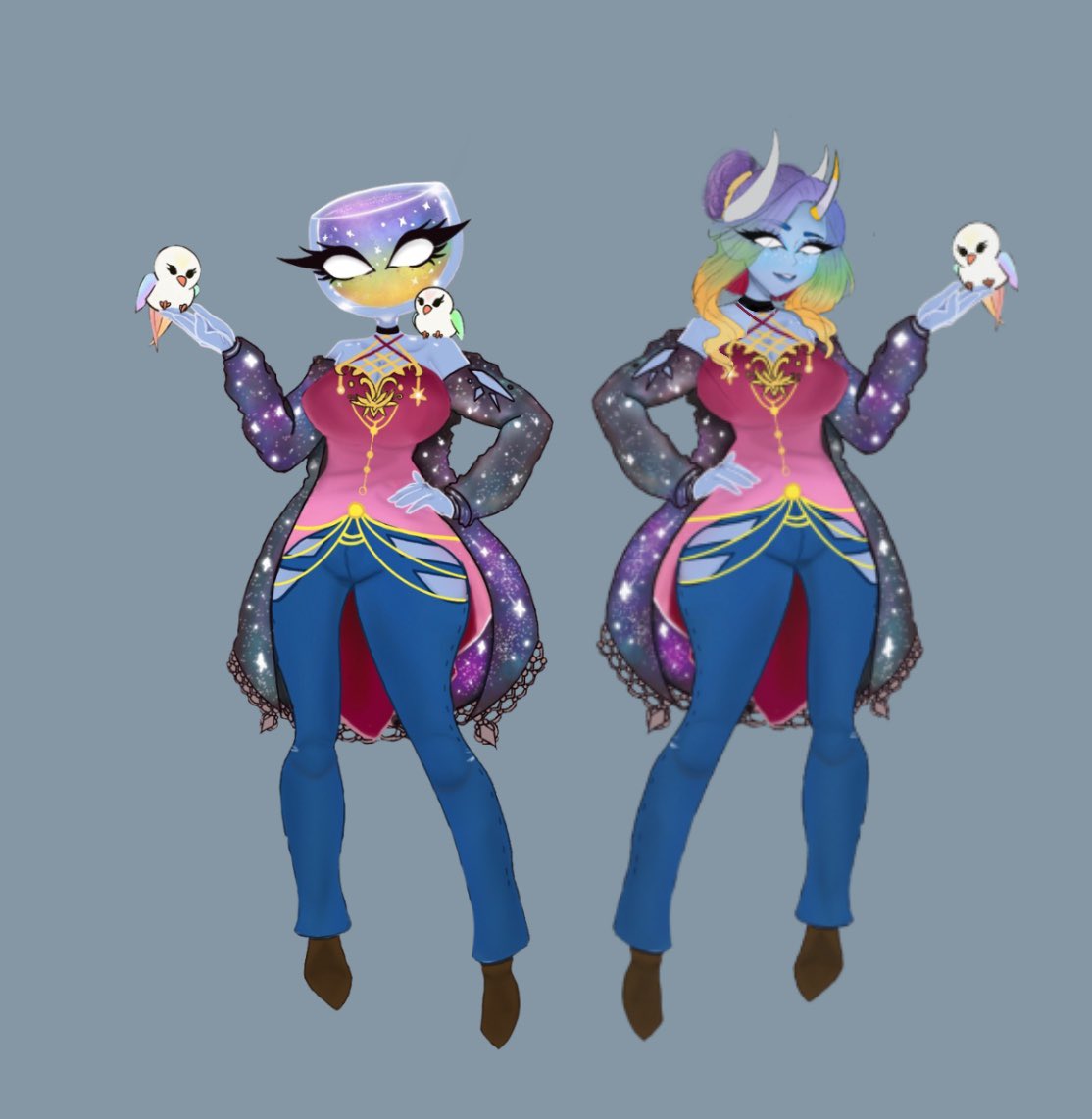 For those Travelers who are new here, Hi I am BirbYJuice or BirbY for short! I am a Sugar glass entity! With my marshmallow doves Marsh and Mallow my original form is the one on the left and my Nephilim form is on the right! 

Its a honor and pleasure to meet and serve you!