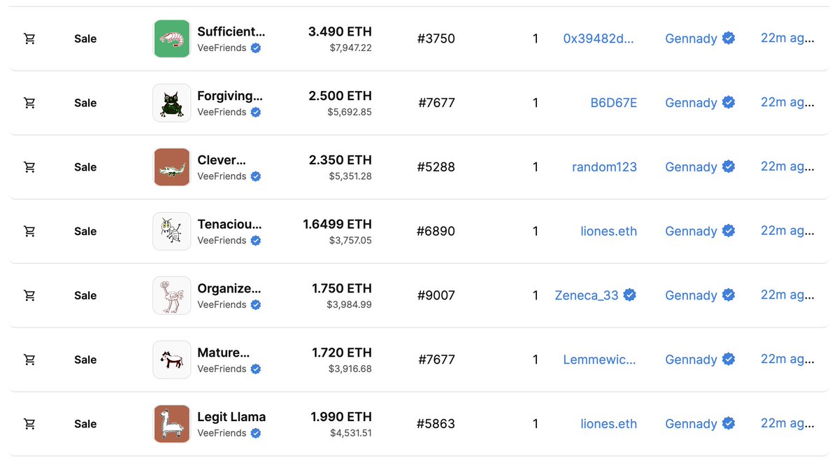 Something is about to happen👀👀

11 <a href="/veefriends/">VeeFriends</a> VF1's were snagged. 

<a href="/garyvee/">Gary Vaynerchuk</a> what are you up to my friend. 

0x90D6Ca97345dbeD34f70937CB7284ceB8bF992d4