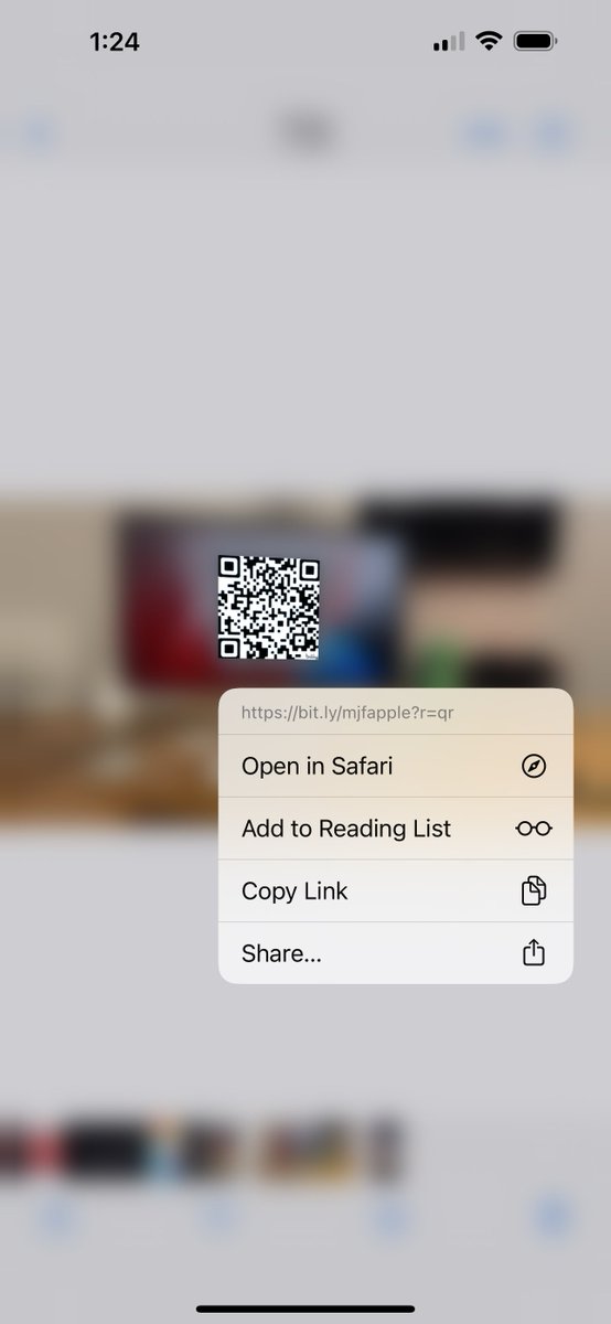 PSA: You can capture a photo of a QR code on iPhone (or open a photo or screen capture of a QR code you already have), tap-and-hold on the QR code, and tap Open in Safari to visit the web address. You don't need to have the QR code in front of you IRL.
