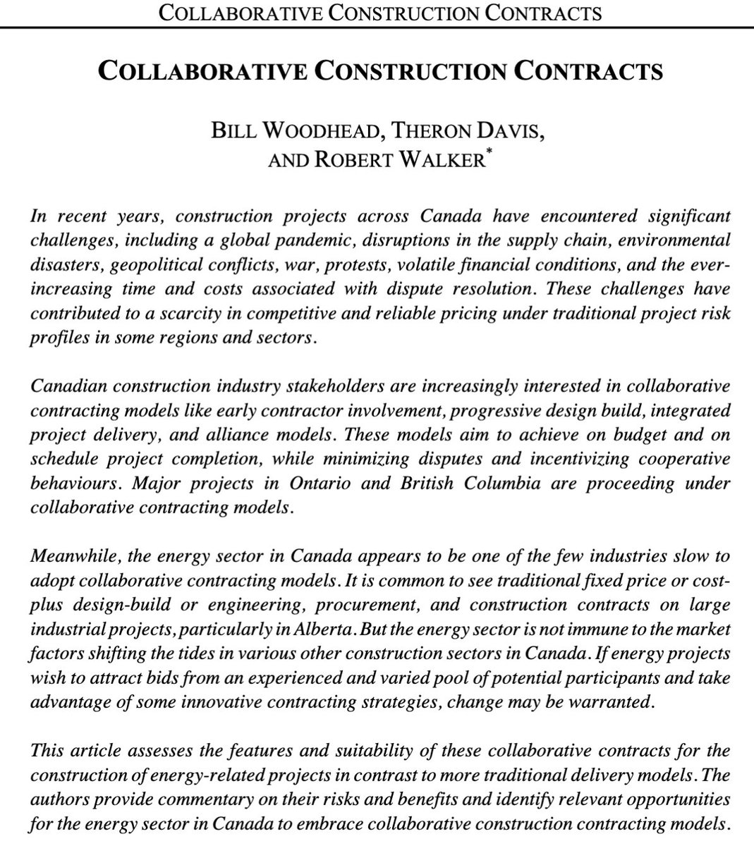 This article was written by lawyers from @BLGLaw and @Suncor. It assesses collaborative contracting models for energy-related construction projects 🇨🇦🏗️