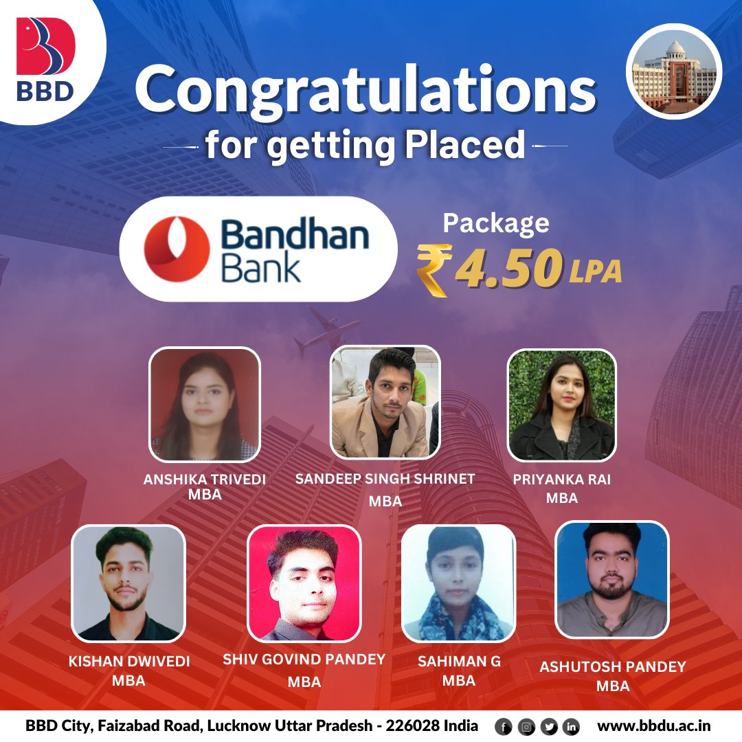 BBD_UNIVERSITY's tweet image. The possibility of Growth and Evolution that opens up with a new beginning is always exciting. Congratulations to all the Achievers!
#BandhanBank #Placement2023