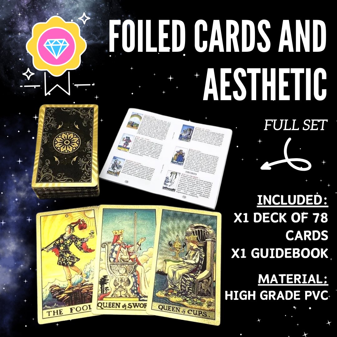 TarotAwakened's tweet photo. Happy New Year Tarot Fans! 🎉 it’s a New Year so that means a New You! 

Get it your 2024 started with a new Gold Foil Tarot Card deck ⭐️

Get yours here with Free Shipping 👉 https://t.co/3Y8sWlrlee

#tarot #tarotcards #goldfoiltarotcards #tarotshop #riderwaite #goldfoil https://t.co/PBWsrnWmwj