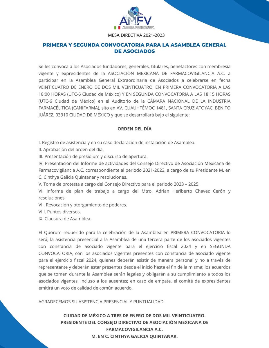 AMFV_Ofic's tweet photo. 🚨INFORMACIÓN IMPORTANTE🚨

Apreciable comunidad, les hacemos la cordial invitación a participar en la Asamblea General Extraordinaria de Asociados.  
Toda la información a continuación👇🏼
#JuntosVigilamosMás
#SomosAMFV. https://t.co/aUNYYwxr3w