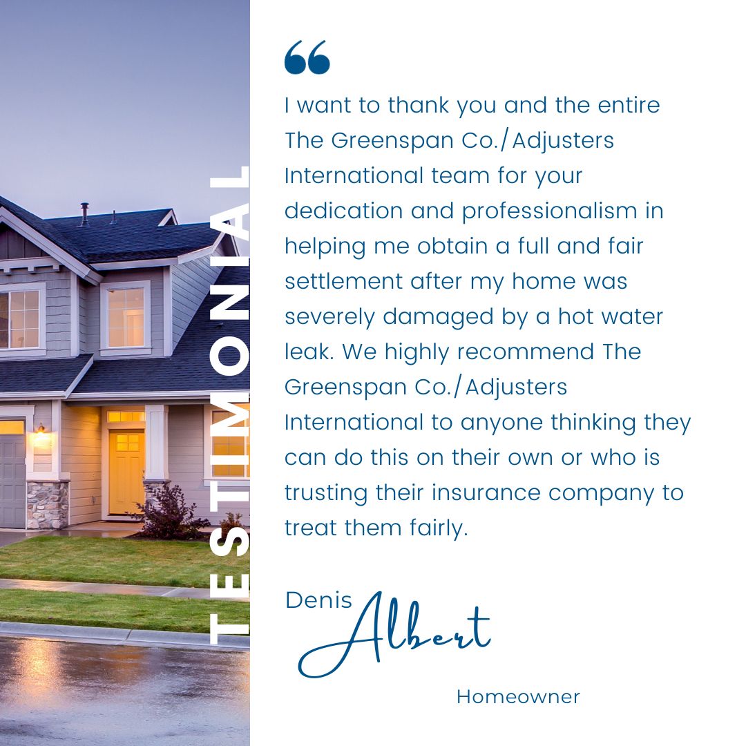 Another satisfied client. Do you have an insurance claim that our public adjusters can help you with? Visit our website, greenspanai.com for more information. 
#PublicAdjusters #InsuranceAdjusters #Water #Damage