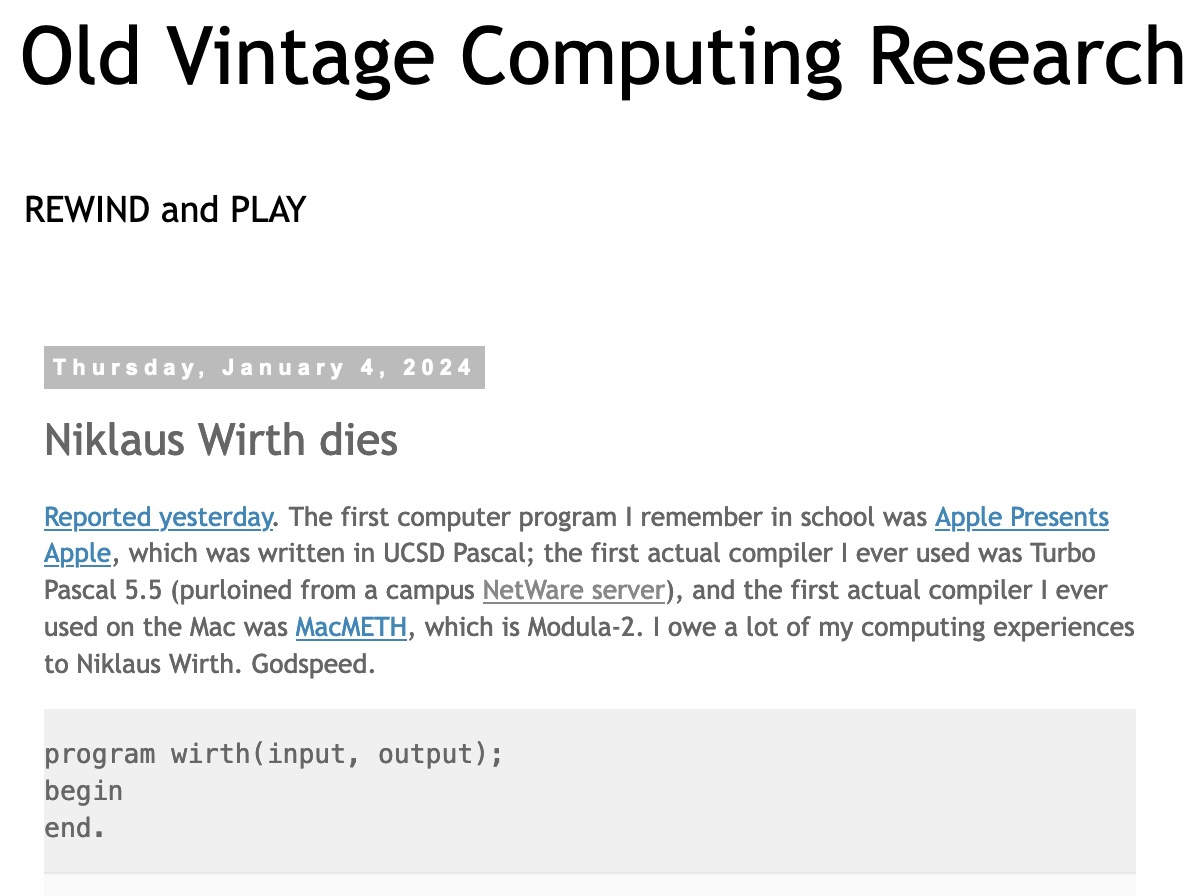 mpc7500v2's tweet photo. Niklaus Wirth dies
https://t.co/QSG5YJrbHH
#UCSDPascal #TurboPascal #MacMETH #Modula2 https://t.co/aD2GmSRuD2