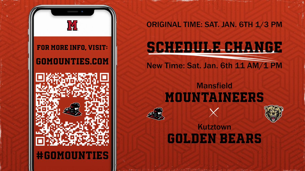 Mansfield Mountaineers (@mumounties) on Twitter photo SCHEDULE UPDATE🚨
<a href="/MansfieldWBB/">Mansfield Women’s Basketball</a> and <a href="/MansfieldMBB/">Mansfield Men's Basketball</a>'s doubleheader has new times🏀 SCHEDULE UPDATE🚨
<a href="/MansfieldWBB/">Mansfield Women’s Basketball</a> and <a href="/MansfieldMBB/">Mansfield Men's Basketball</a>'s doubleheader has new times🏀