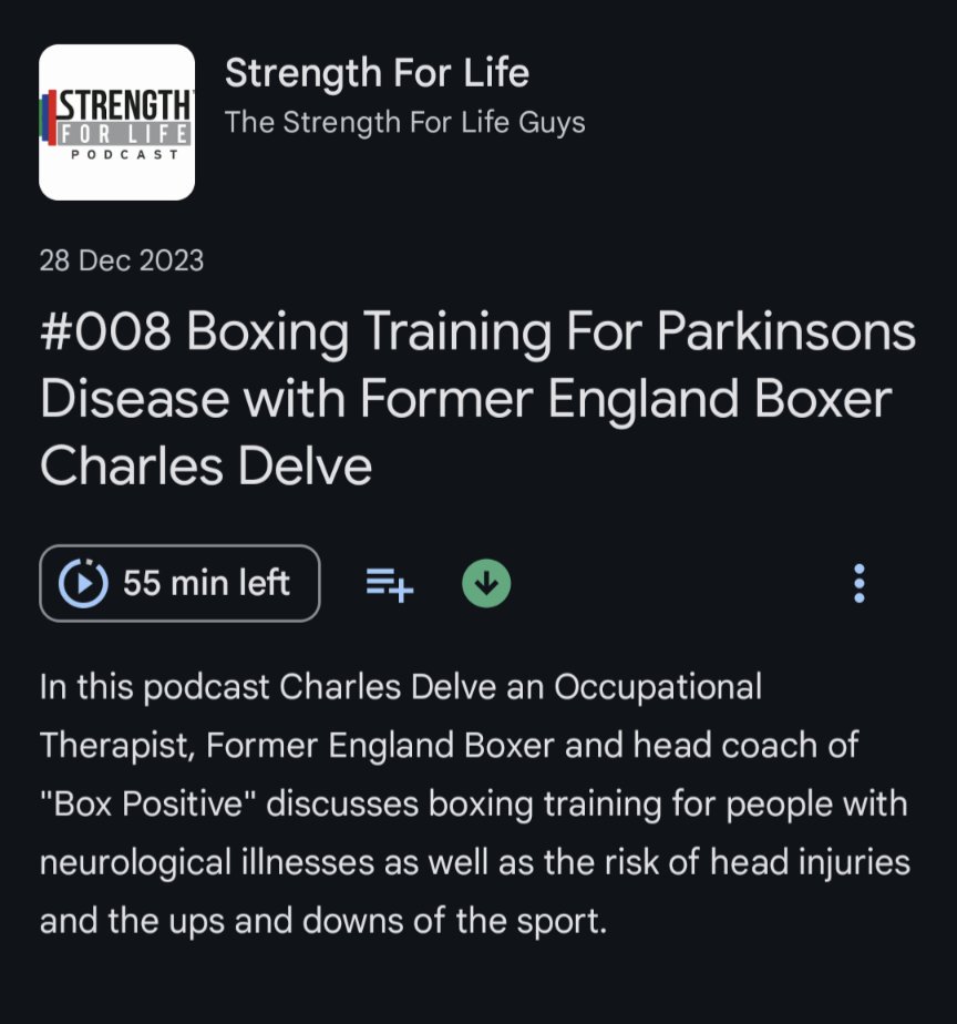 🎙️🥊💪🏼 New podcast by Kas from the Strength For Life team and occupational therapist @charles_delve This episode focusses on the benefits of strength and boxing training for people with Parkinson's Disease 🔗podcasts.google.com/feed/aHR0cHM6L…