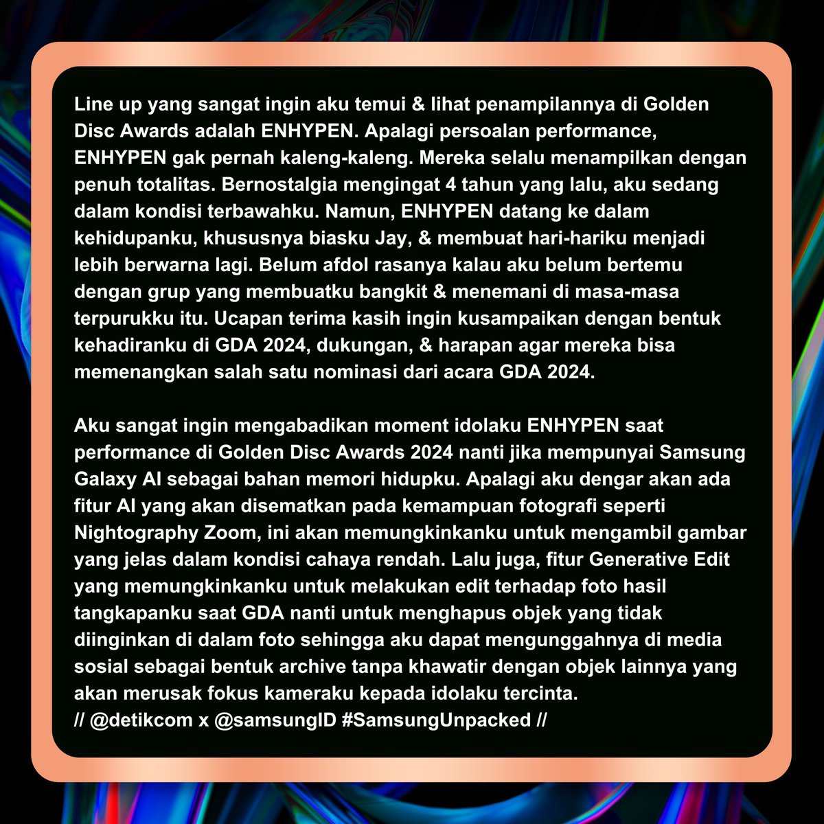 nhypenjay's tweet photo. @detikcom @samsungID 250 characters aren’t enough to describe how much i appreciate and love @ENHYPEN @ENHYPEN_members, also how much i admire @samsungID. so, i made this~ ♡

< anyway, a tmi, i am a Samsung user !! >
#SamsungUnpacked https://t.co/TuyNdedcAb