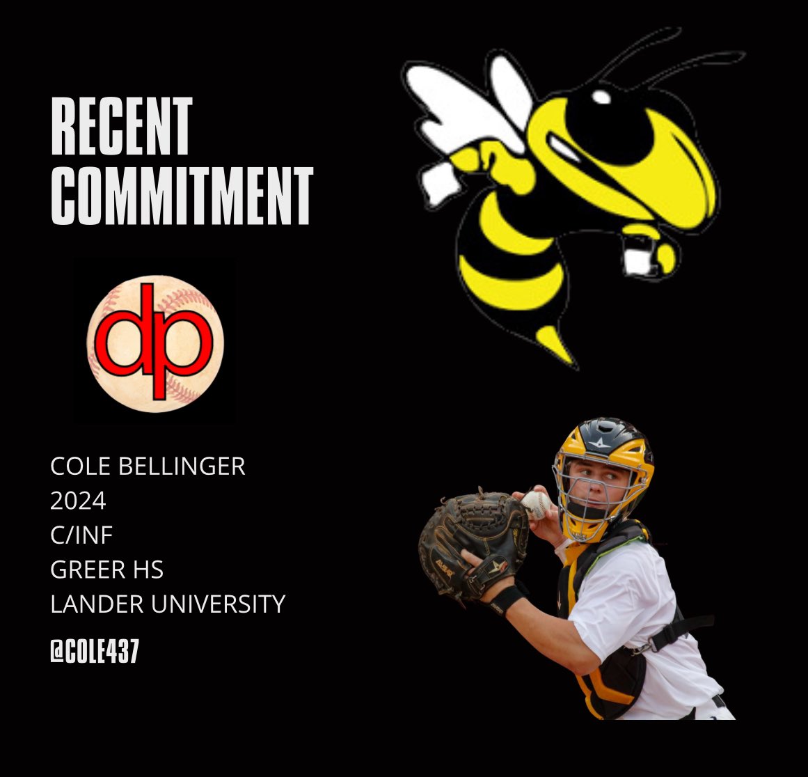 On Thursday, Greer HS 2024 C/INF Cole Bellinger made a commitment to play baseball at Lander University.