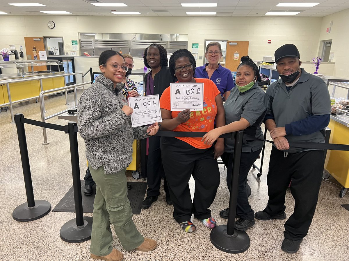 HUGE shoutout to Ms. Kim with <a href="/CNSWCPSS/">WCPSS Child Nutrition</a> &amp; Ms. T. Smith for their OUTSTANDING sanitation grades! <a href="/SouthGarnerHS/">South Garner High School</a> <a href="/ThePrincipalFai/">@PrincipalFaison</a> @M_Artis0407 <a href="/jose_aespinal/">Jose Espinal</a> <a href="/MarcTheEdukator/">Marcus Saunders</a>