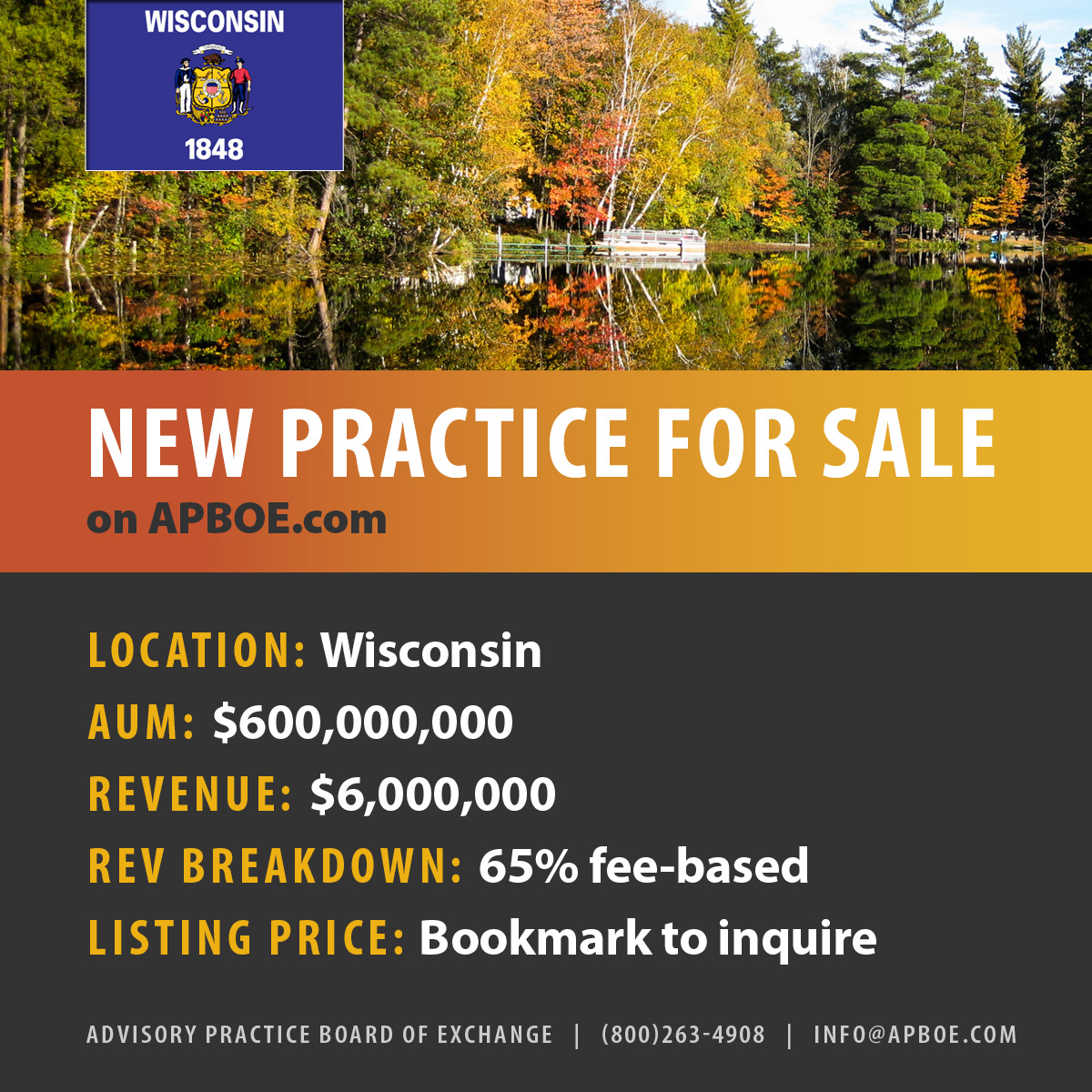 APBOExchange's tweet photo. New practice for sale! Acquire a Wisconsin-based practice that consistently adds $30M-$70M in AUM annually. The ideal buyer will have a broker dealer relationship and the capability to support the firm's alternative investment activities. View listing: https://t.co/Te94diA2k4 https://t.co/u9X2Nogdi6