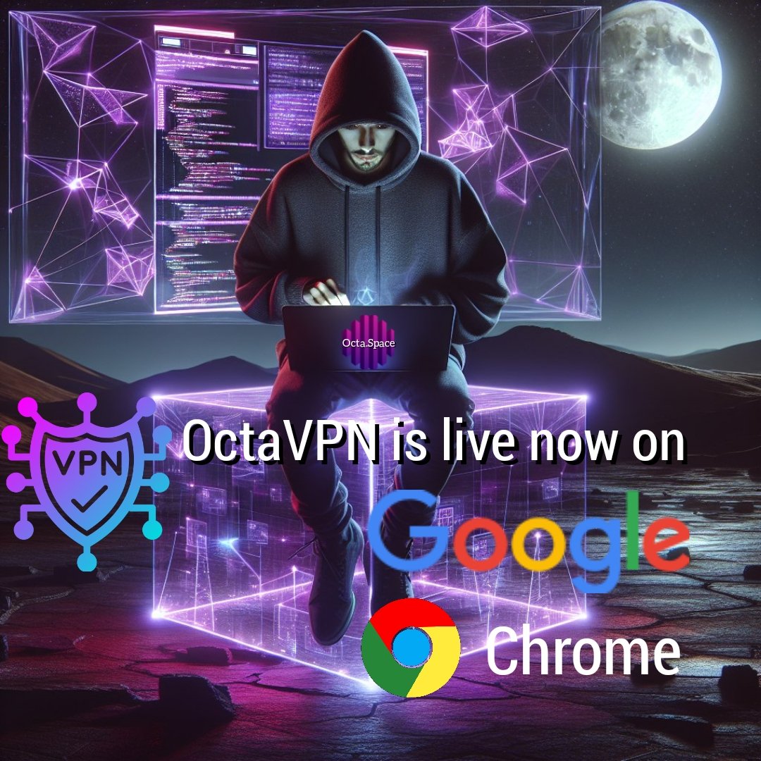 #Octaspace blasts into 2024 with a VPN rocket Our browser extension just landed on the Chrome Web Store (thanks Google!), ready to level up your online security game.

Ditch shady browsing and say hello to freedom!  Install, share, and tell us what you think - your feedback fuels