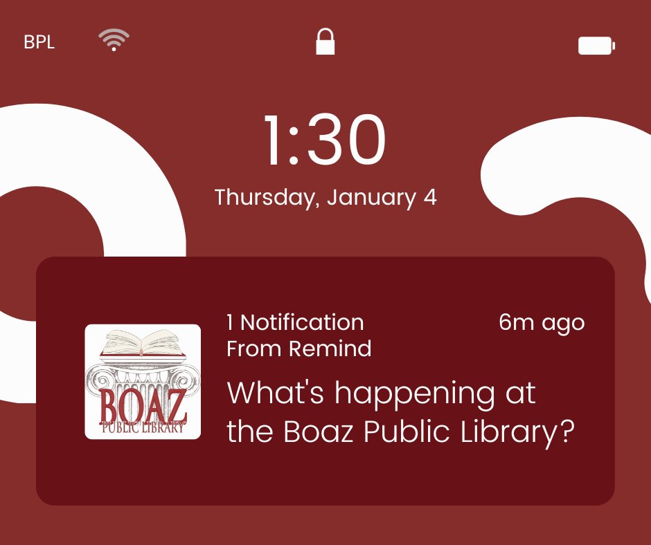 BoazLibrary's tweet image. New year, new program!

Want to get notifications about our programs and events? Fill out this Google Form to receive messages through Remind!

docs.google.com/forms/d/e/1FAI…

*You do not need the Remind app to receive updates. You will receive a text or email notification.