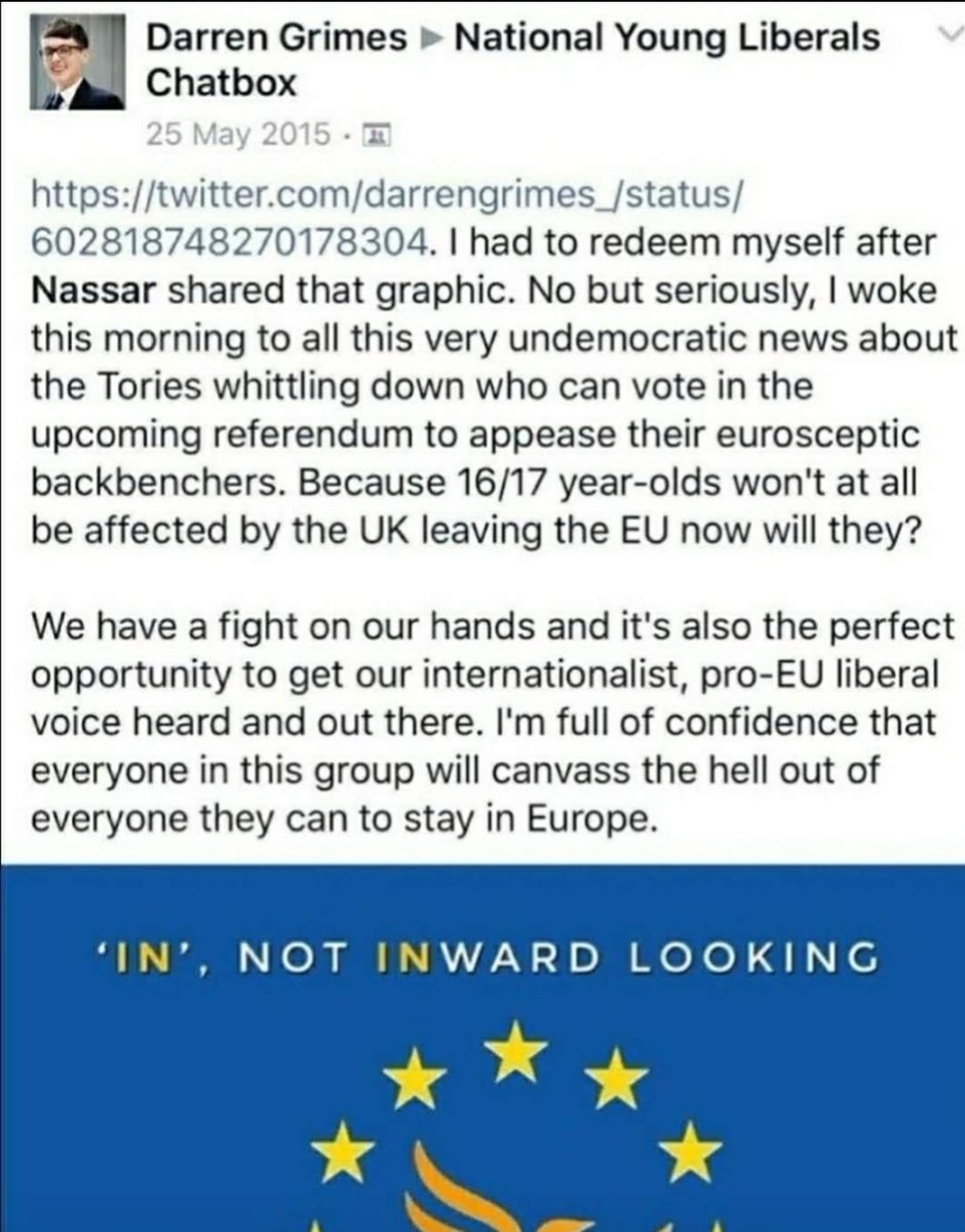 Bit rich coming from the #StupidBoy that decided his future lay in the arms of hatred & bigotry within far-right politics, once his hands had been crossed with grubby money from electoral fraudsters VoteLeave....less than a year on from his pro-EU LibDem 'loyalties'.