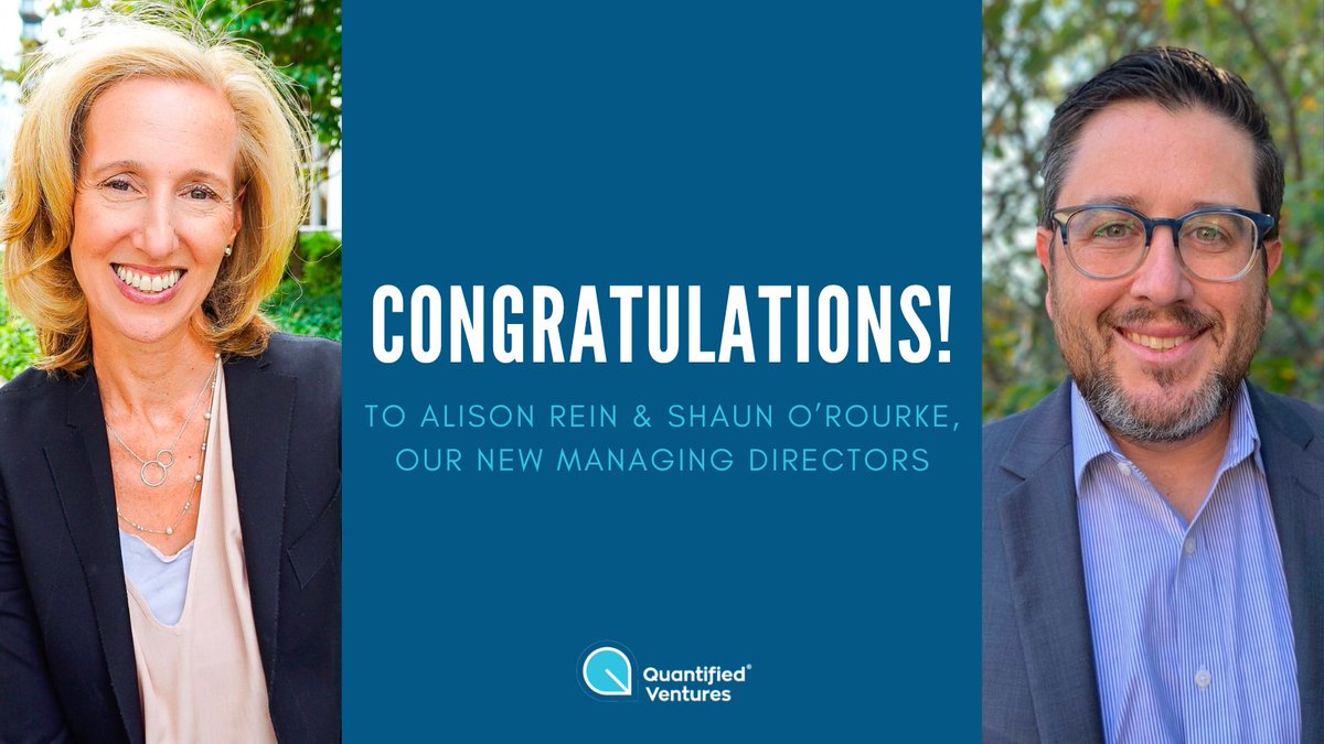 Impact-oriented leaders Alison Rein and Shaun O'Rourke have been named Managing Directors for Quantified Ventures. Together they have 7+ years of experience leading teams at QV and we're thrilled to have them in leadership roles as we build from strength to strength.