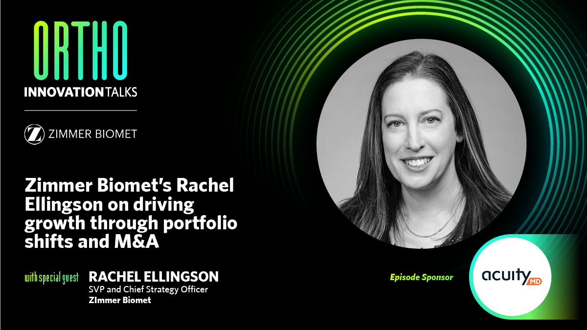 In the inaugural episode of Ortho Innovation Talks: Zimmer Biomet, Rachel Ellingson, SVP and Chief Strategy Officer at @zimmerbiomet, shares insights into the company's growth strategy.

LISTEN HERE: devicetalks.com/zimmer-biomet-…

#OrthoInnovationTalks #ortho #orthopedics #OEM