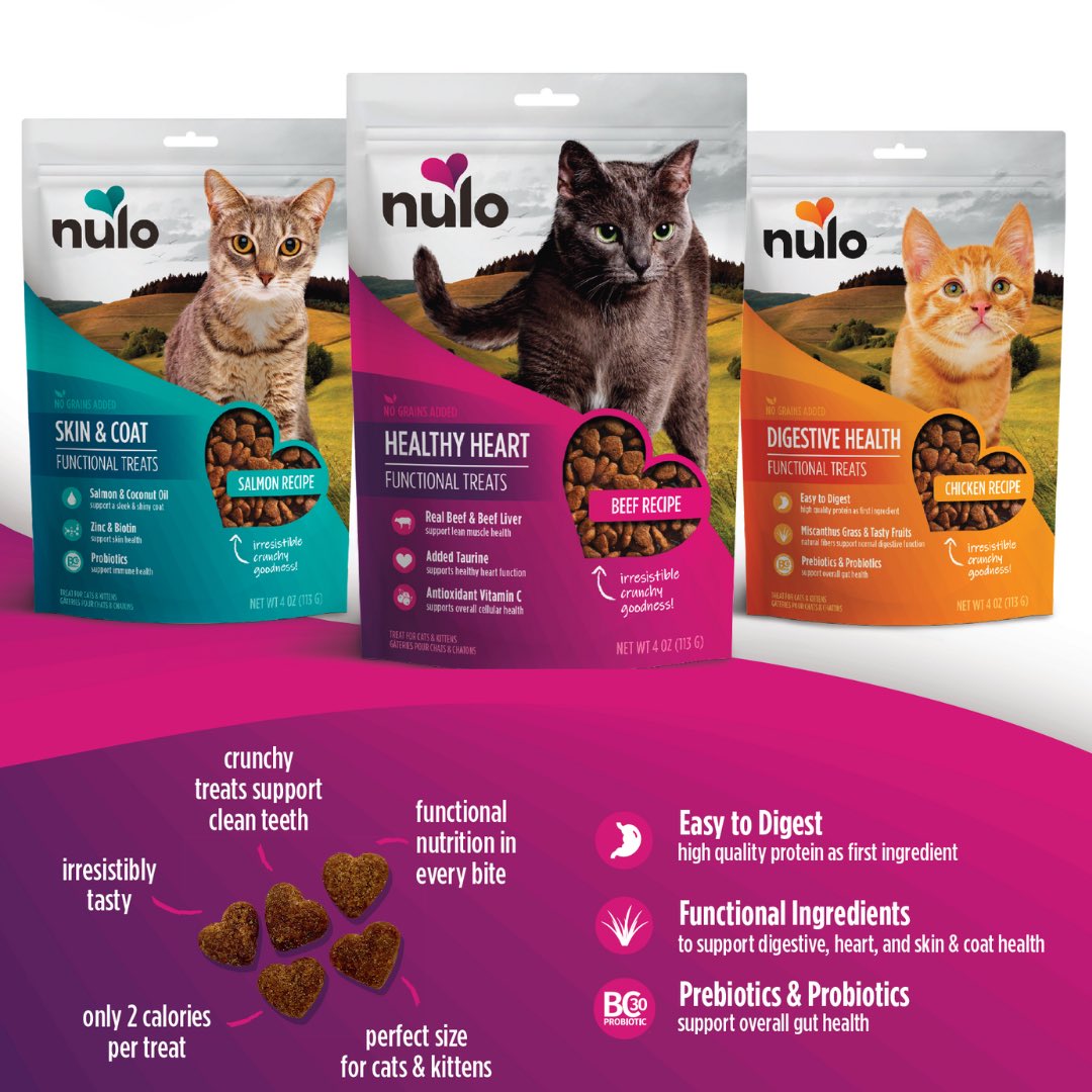 HelloPetsHFX's tweet photo. 🐾 Elevate your cat's snack game with @NuloPetFood new line of functional crunchy treats! 🍽️ Packed with real meat goodness and a blend of omegas, vitamins, amino acids, and fibers, these crunchy delights are a must for happy cats.🐱🌟 https://t.co/uVcNMe7stC