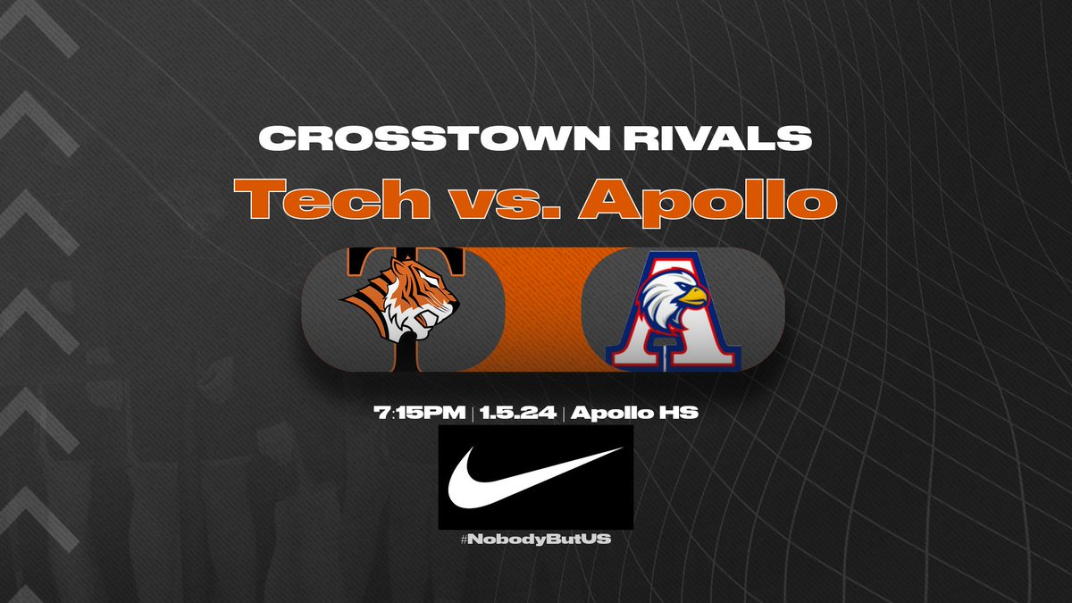 TechTigerBB's tweet photo. 🔥RIVAL WEEK🔥
🍿BIG GAME CROSSTOWN RIVALS FRIDAY JAN. 5TH VS. Apollo🍿
🐅TECH TIGERS🆚Apollo🦅
🗓️Fri. Jan. 5th
📍Apollo HS
⏰7:15PM - V
✅5:45PM - JV
✅4:30PM - 9th
📺 https://t.co/WpmaHQUqj3
#NobodyButUs | #UnleashTheTiger https://t.co/GmQwqozjfv