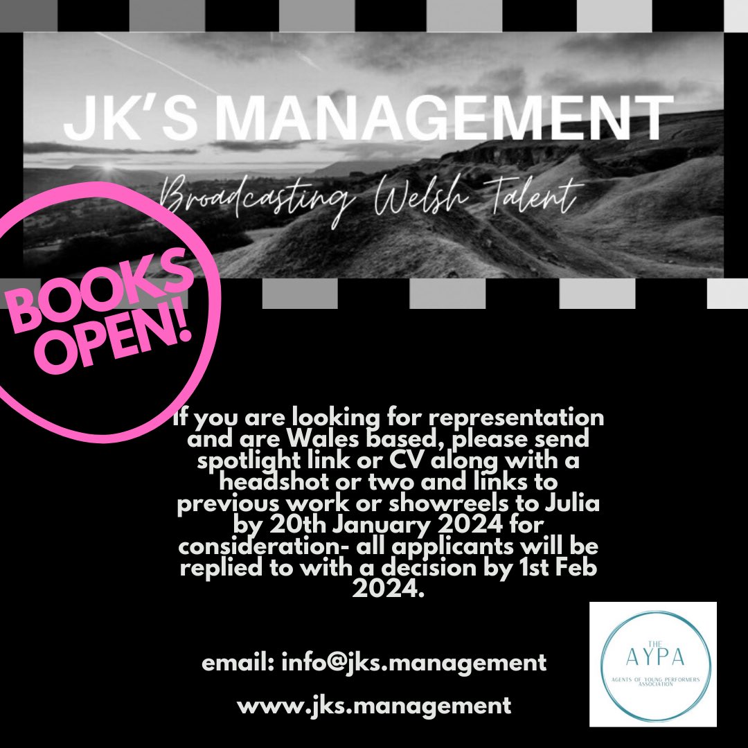 I don’t use the twitter thing very much but our books are open if you are Wales based and looking for representation- please get in touch!