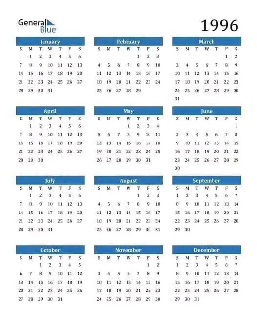 Did you know that this year we will be using 1996's calendar? Well
