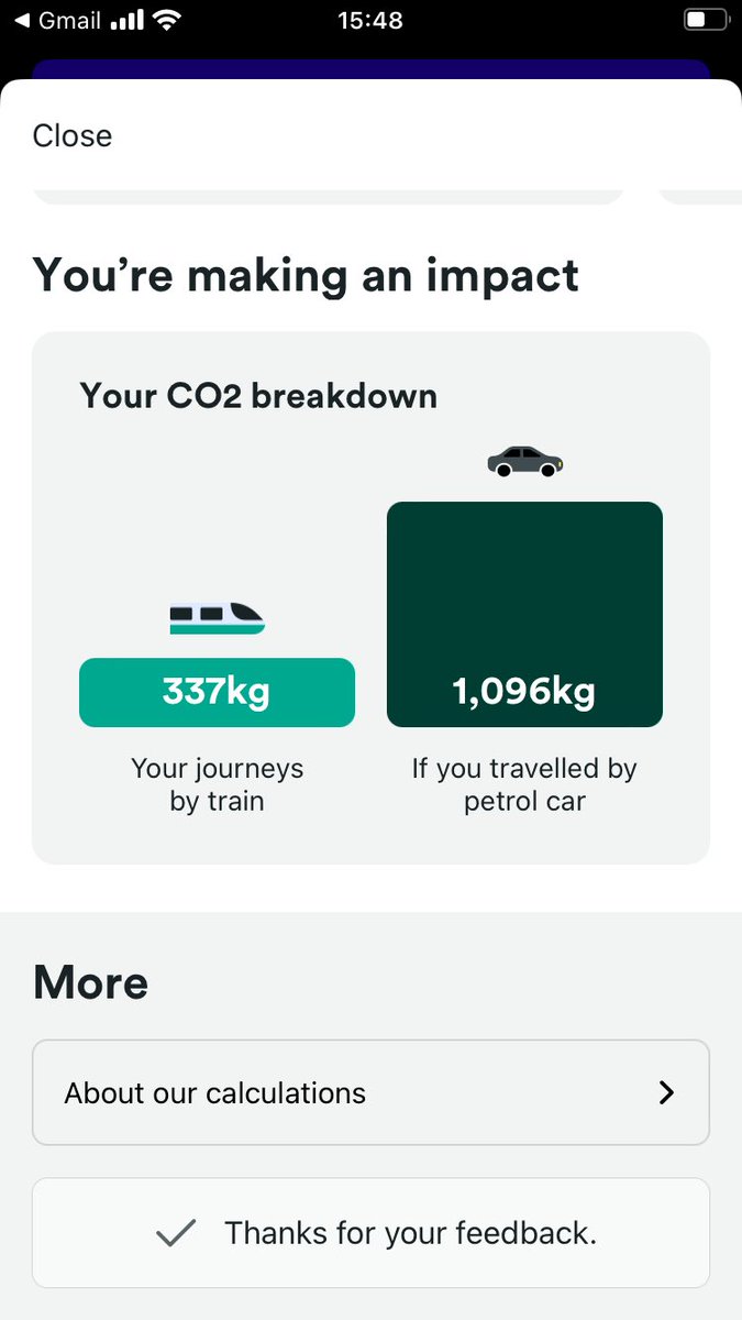 Chuffed! #trainline saving the planet one journey at a time 🌲🌳🌿🌵🌾🌸🪴🌱