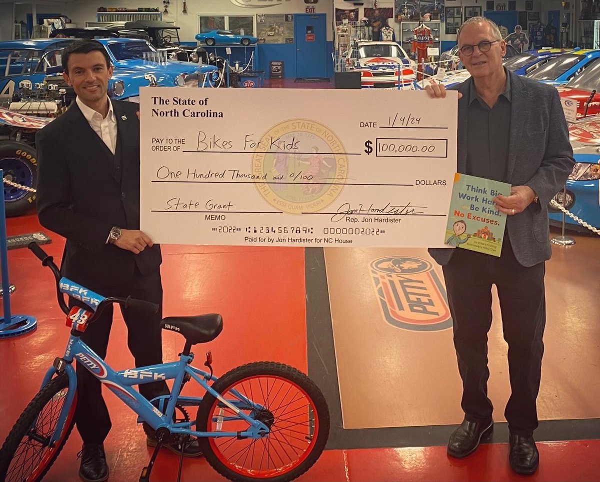 It was an honor to present the Bikes For Kids Foundation with a $100,000 grant to support their mission. They work with schools across North Carolina to provide lessons in character building for economically disadvantaged students. Their programs have had a positive impact on
