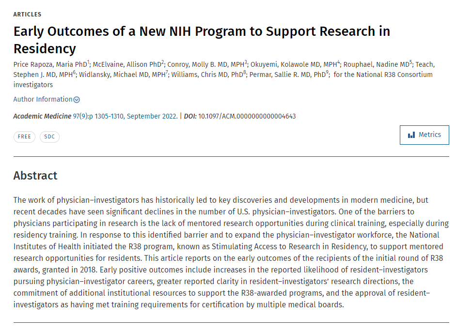Are you a resident thinking about research, but don't have a lot of experience yet? You can gain more experience with research during residency with R38 training, ask your program about research opportunities!  #MedTwitter journals.lww.com/academicmedici…