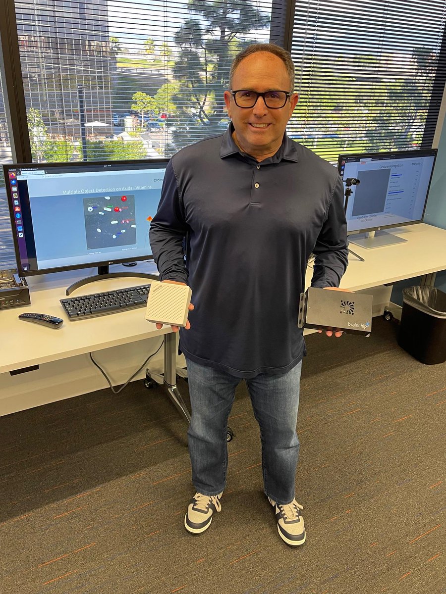 BrainChip_inc's tweet photo. Went over to BrainChip headquarters in Laguna to see what kind of magic the team has set up for #CES2024. Found @RobTelson holding the Industry's only Edge Box powered by our #neuromorphic technology. The demos are incredible! Don't miss out. See us at CES https://t.co/h3GAEtofbB https://t.co/PXcegIoOkN