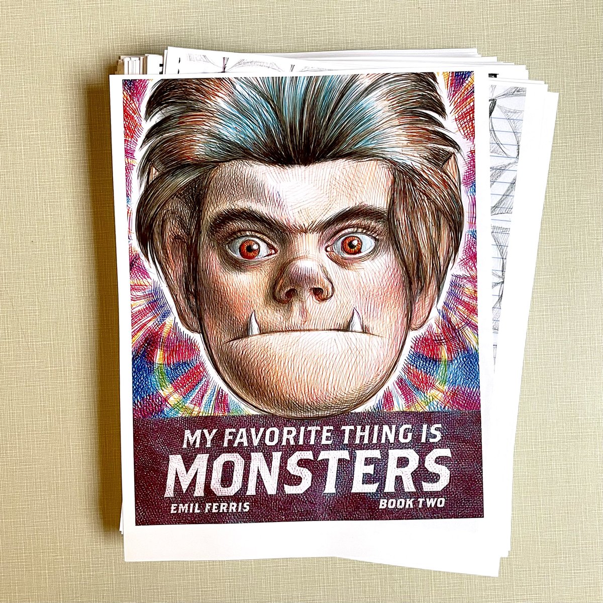 fantagraphics's tweet image. Currently reading an early printout of My Favorite Thing Is Monsters Book Two by @Emilferrisdraws ❤️ Out in April, it’s available for pre-order now! ow.ly/o5Ut50QnWoX