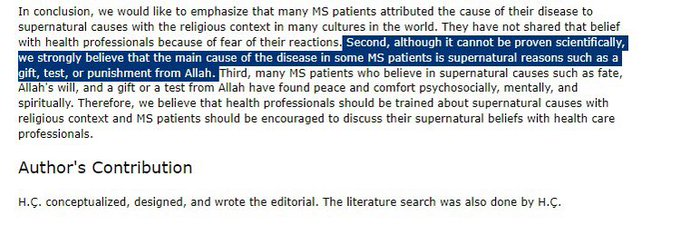 Etkili Haber on X: "Necmettin Erbakan Üniversitesi Tıp Fakültesi öğretim üyesi Prof. Dr. Hüsnü Çaksen'in "MS hastalığının sebebinin Allah'tan gelen ceza ya da sınav olduğuna inanıyoruz" görüşünü içeren makalesi sosyal medyada gündem