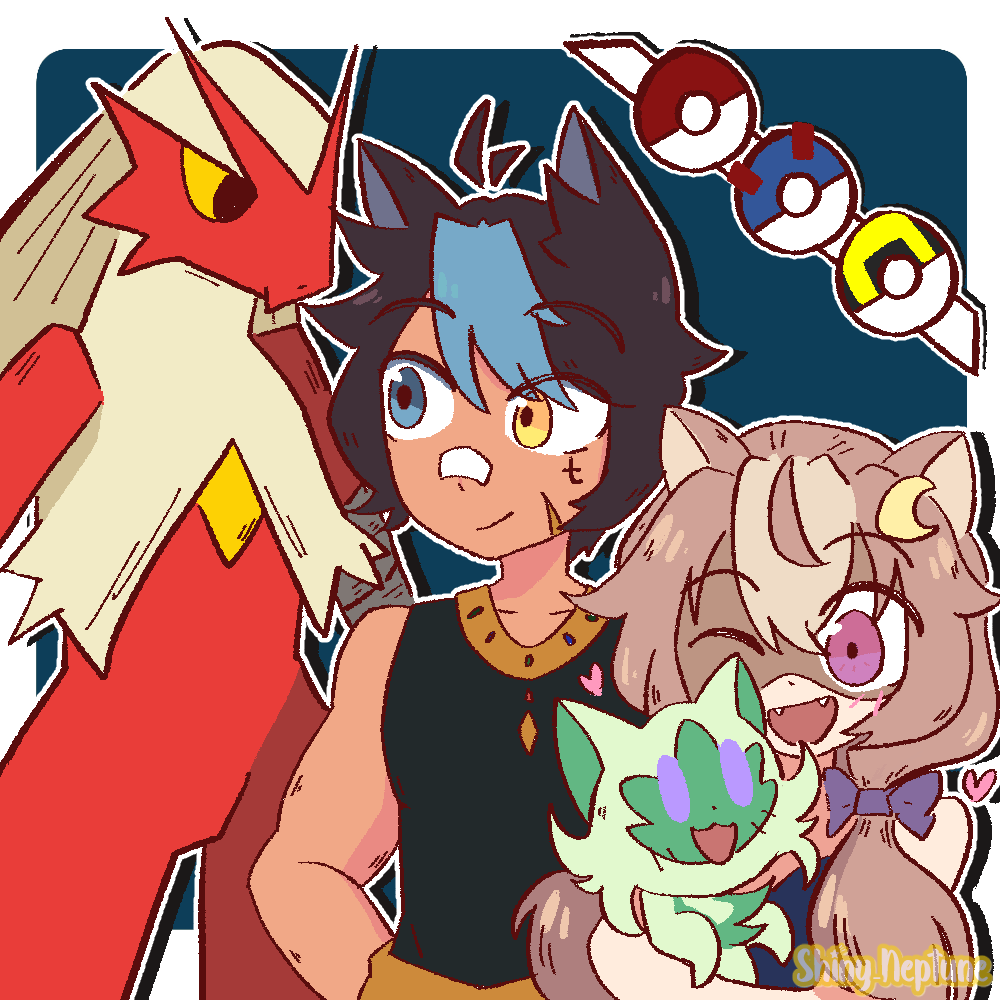 Shiny_Neptune's tweet photo. First drawing on the New Year! I drew my friend @RavenHunterDubz and his partner with their favorite starter Pokémon! As a thank you for getting me both of the Pokémon DLC 💖! (THANK YOU 1000x!) 
I shall play the DLC on stream, if anyone is interested in watching go to my twitch! https://t.co/BcMRFOwvBB