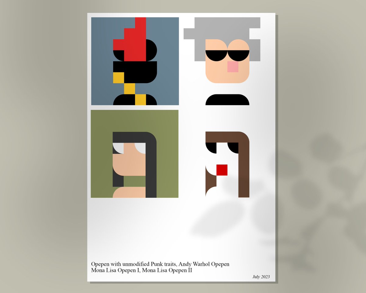 piv_piv's tweet photo. PIV - year in review, looks like I only did Opepens in July.

Opepen with unmodified Punk traits 
Andy Warhol Opepen
Mona Lisa Opepen I
Mona Lisa Opepen II https://t.co/zn5ecxffZi
