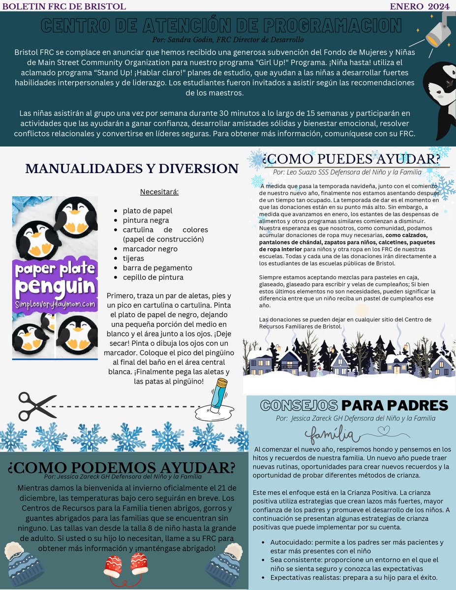 Happy New Year!  The FRC's January Newsletter is here!  Inside you'll find information about upcoming programs for students AND parents, and great community activities that are completely free to participate in. If you need information, reach out to us anytime!