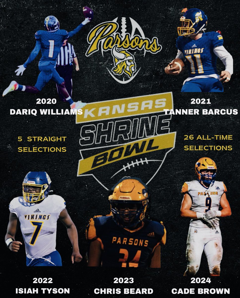 Cade Brown makes it 5 straight Parsons Vikings to be selected to the Kansas Shrine Bowl!