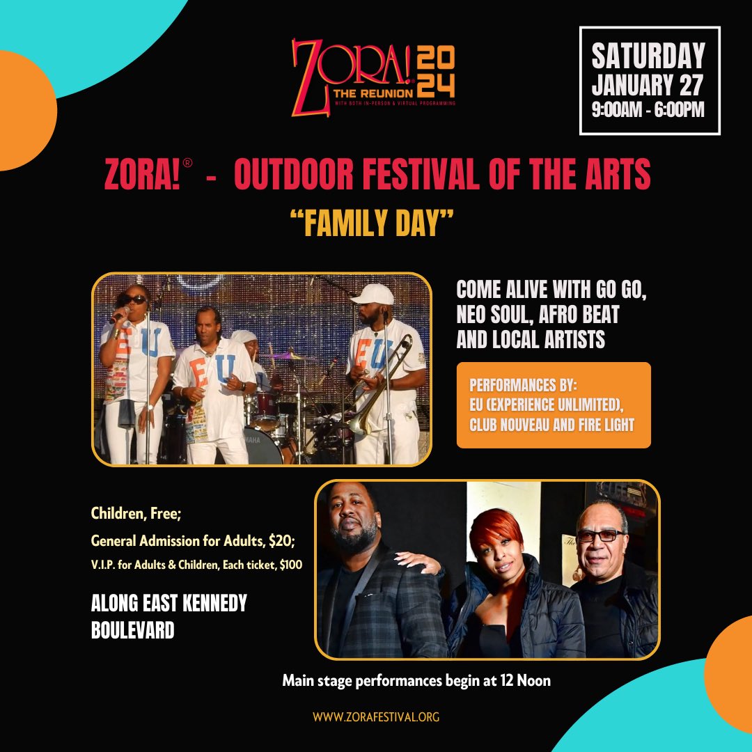 Get ready to lose yourself in the rhythm of Afrobeats and the soulful sounds of Go Go at #zorafestival24! Click the link bit.ly/2yx5Yk5 for more information. Don't miss out, let the music play!🎶🔥🔥

#orlando #festival #zoranealehurston