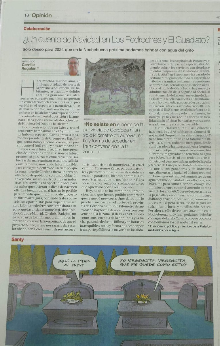 Hoy,<a href="/cordoba/">Diario CÓRDOBA</a> me ha publicado una columna de opinión, donde denuncio la situación actual de una tierra olvidada y desfavorecida por TODAS las administraciones, pasadas y presentes
¿Un cuento de Navidad en Los Pedroches y El Guadiato? diariocordoba.com/opinion/2024/0…… a través de

<a href="/cordoba/">Diario CÓRDOBA</a>