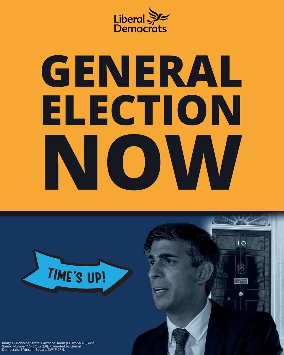 Rishi Sunak has bottled it and is running scared of a General Election.

We need an election in Spring, so that voters can finally get rid of this appalling and out-of-touch Conservative Government.

#GeneralElection2024

libdems.org.uk/genow