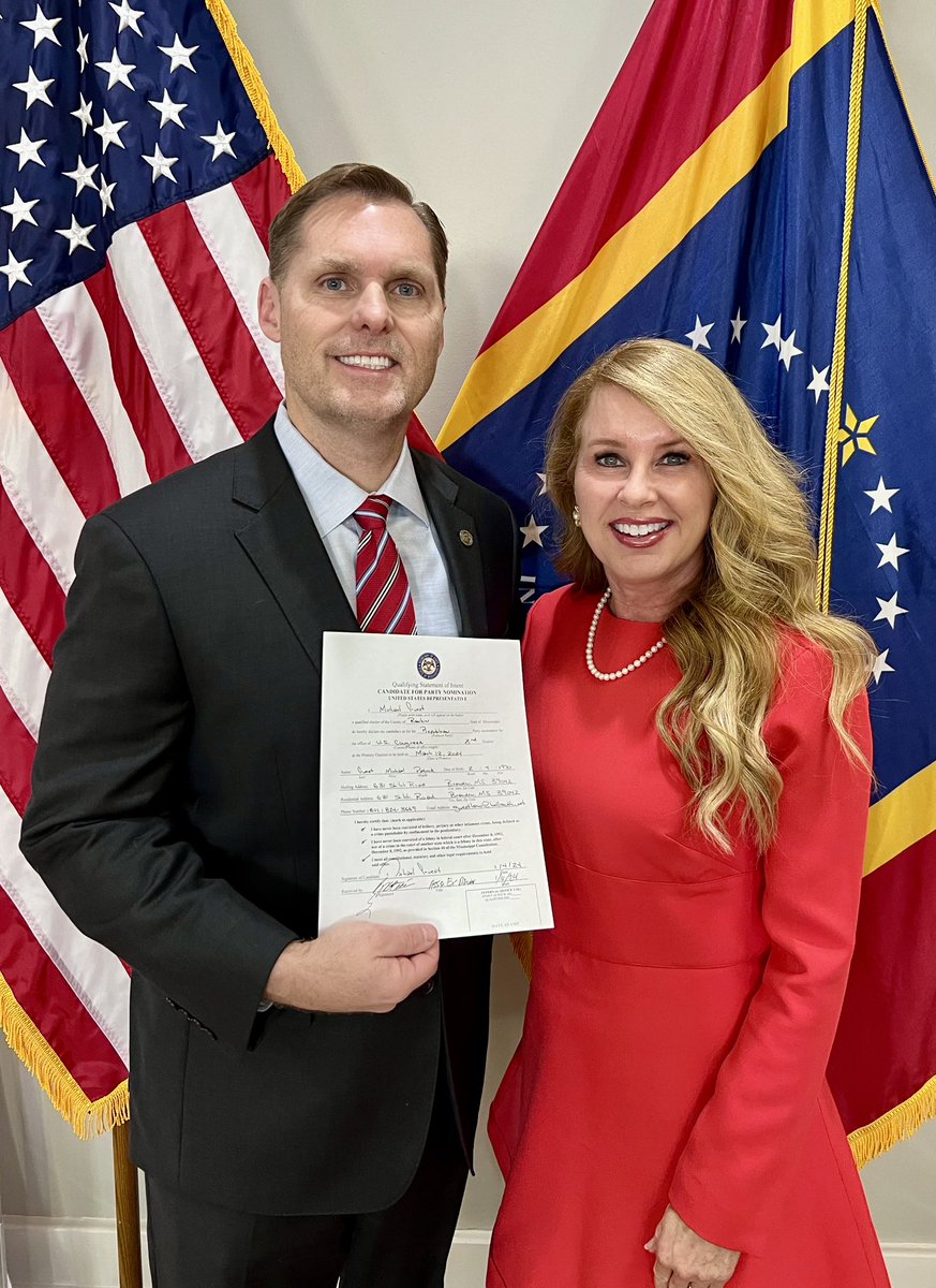 GuestCongress's tweet photo. Today, I filed my qualifying papers for re-election in 2024. I’m honored to fight for the people of Mississippi by standing strong for faith, family and freedom. I hope you will join me to grow our Republican majority in the House, take back the White House—and put America first! https://t.co/vQNyzGh3ZG