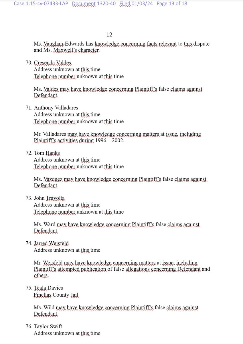 Una nueva lista ha salido donde aparecen los nombres de varios famosos, entre ellos Tom Hanks, John Travolta, Teala Davies y Taylor Swift que también está en la lista del pedófilo Epstein
#EpsteinList 
Noticia en desarrollo