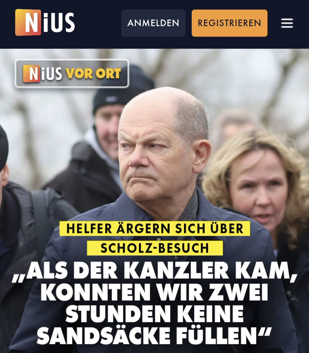 Sandsäcke wurden nicht befüllt, Freiwillige wurden weggeschickt, Laster durften nicht rollen. Die Wahrheit über die vollkommen absurde Flut-Inszenierung mit Olaf Scholz. nius.de/Politik/helfer…