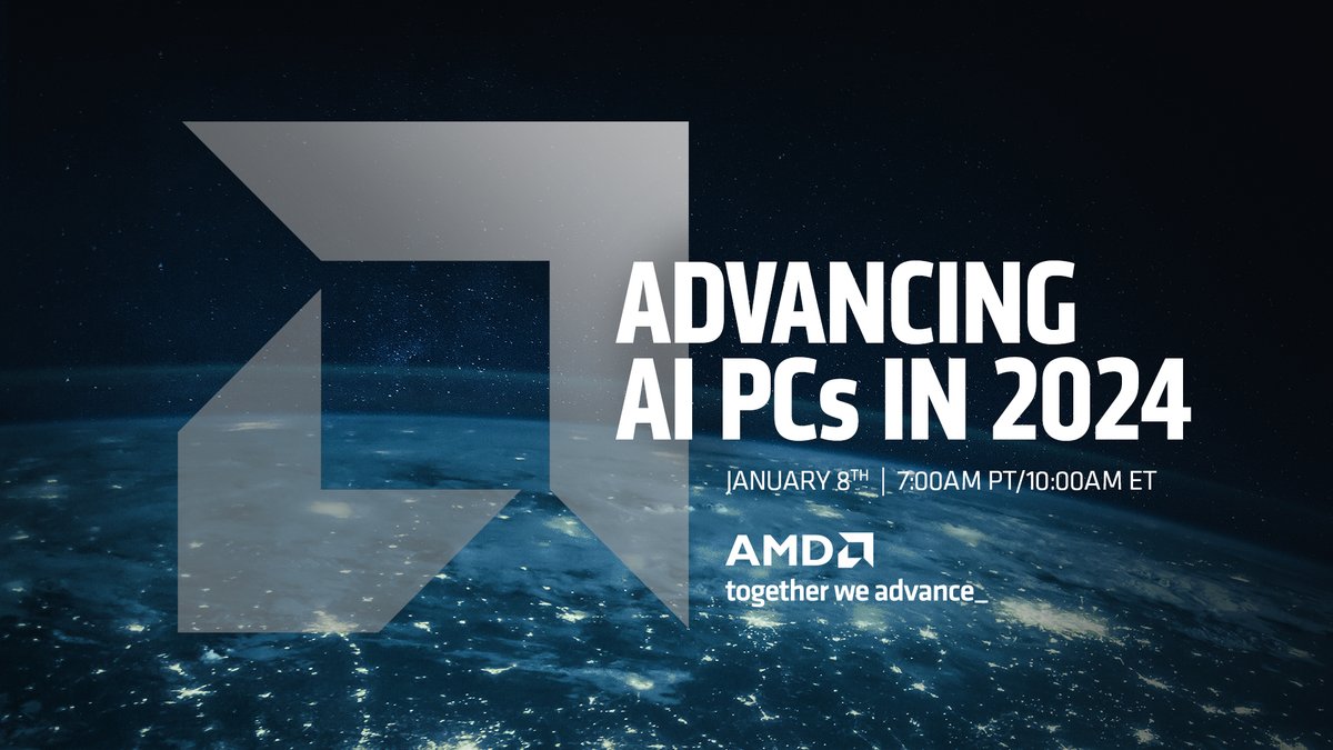 Join us on Jan. 8 for a livestream premiere to unveil latest product announcements and AMD-powered AI solutions. 
 
Mark your calendar: bit.ly/3tFVY7N