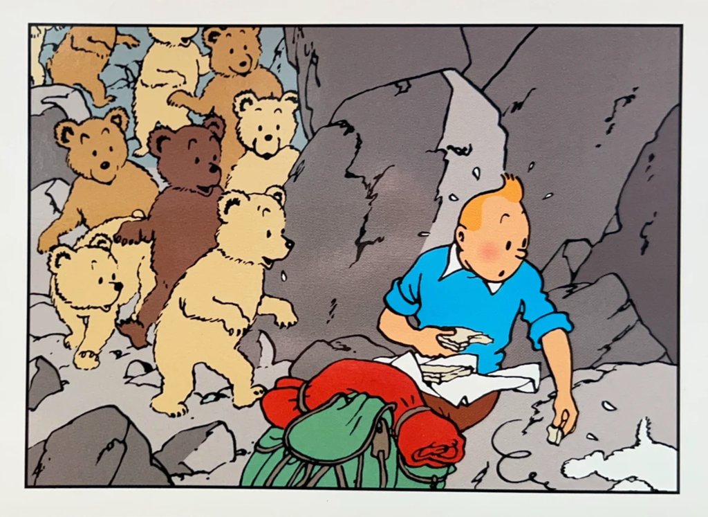 Bear cubs stumble upon Tintin and Snowy in the one and only the Adventures of Tintin, Destination Moon 🧸🐻🍯♡ ➔ shorturl.at/pAWZ4

#destinationmoon #tintinetmilou #tintinadventures #tintincomicstrips #tintinfanart #hergé #herge #sausalitoferry #sausalito #art #history