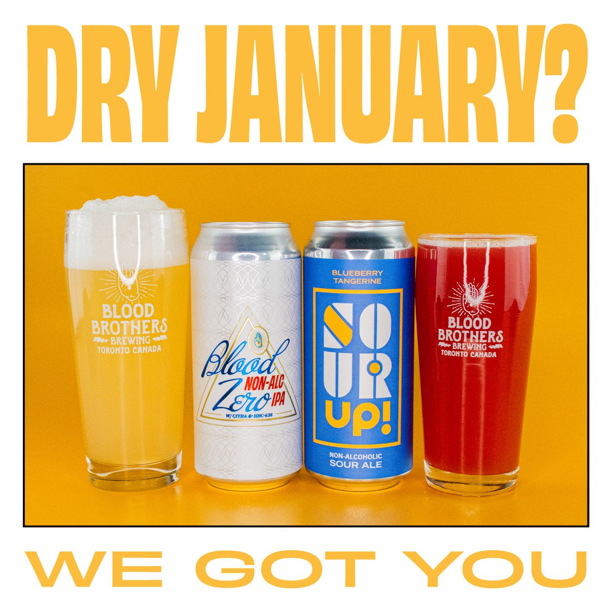 Having a somewhat arid January? Or maybe just looking to switch things up for bit? Let us casually remind you of our two non-alcoholic options: Blood Zero IPA &amp; Sour Up! Blueberry Tangerine Sour.

Both are delicious, alcohol free, and available in our bottle shop &amp; online shop!
