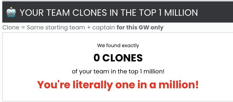 FPLtic's tweet image. Not sure if it’s a good thing having 0 clones 🤷

#FPL #FPLCommunity