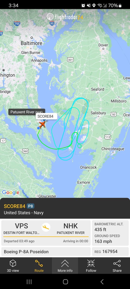 N214WN's tweet photo. P-8A 167954 (#AE222F) as SCORE84 on approach to NAS Patuxent River https://t.co/J84nFbyVxr