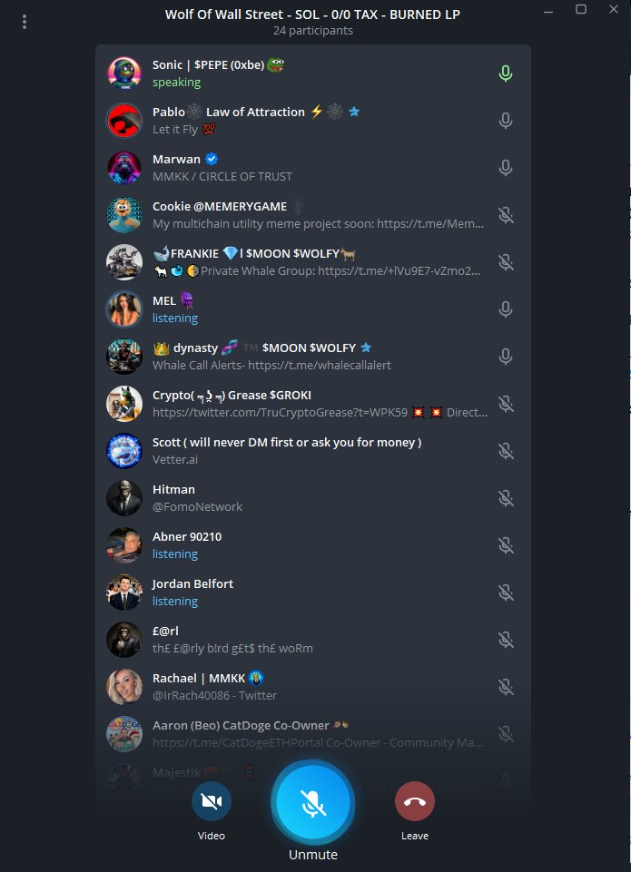 It's always a party at $WOLFY Just hanging out in vc with a few chads. Just another Thursday.

<a href="/IrRach40086/">Rachael</a> @SuperSonicGems1 <a href="/__sp04/">dynasty 🧬 ™️ 👑</a> <a href="/MAR1Miyati/">Marwan</a> <a href="/melimeen/">MEL 🦂</a>

Just to name a few....

#wolfofwallstreet #solana #Crypto