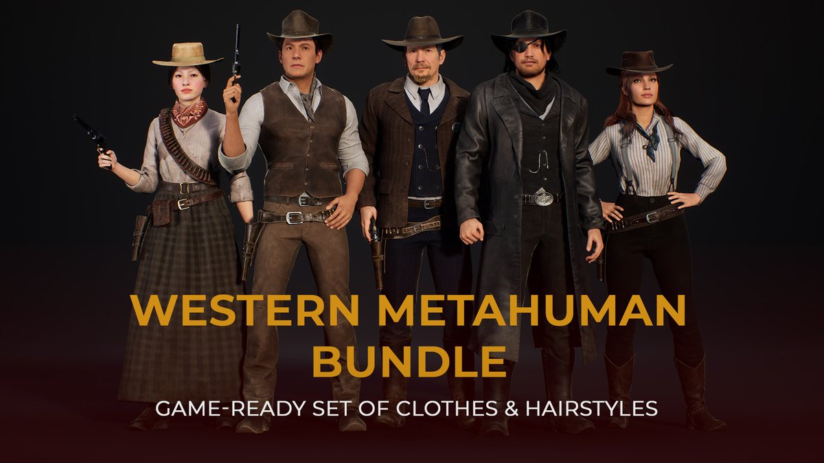 davidgrette's tweet photo. Hi friends,
We are glad to present you the Metahuman version of our Western Characters Pack!

A lot of work has been done to adapt the set, and it’s finally ready. Hope you enjoy!
Unreal Marketplace: https://t.co/6opPINKBJy

#metahuman #metahuman #unreal #ue5 #unrealengine https://t.co/Gl3qwIRcl6