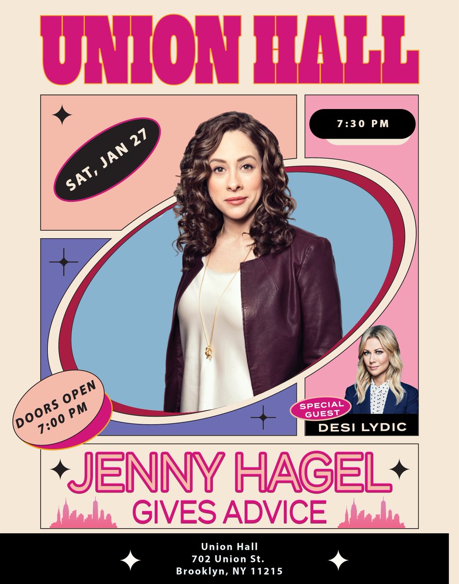 jennyhagel's tweet photo. This is happening on Jan 27 @UnionHallNY! Me and the insanely talented @DesiLydic will give real advice to real audience members about their real problems! Come watch us make people's lives better and/or worse! Link below! https://t.co/c6UVQAi9fH