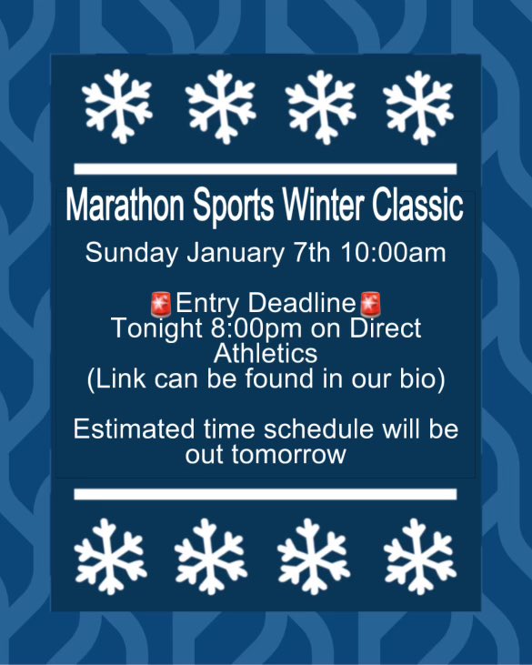 Bay State Running (@baystaterun) on Twitter photo Important information for the <a href="/Marathon_Sports/">Marathon Sports</a> Winter Classic. Open to all ages 13 and up! Many different event options. Come join us for a great day of competition <a href="/NHTrackandField/">NHTF</a> <a href="/OceanStateRun/">Ocean State Running</a> <a href="/mysportsresults/">MySportsResults</a>
directathletics.com/meets/track/82… Important information for the <a href="/Marathon_Sports/">Marathon Sports</a> Winter Classic. Open to all ages 13 and up! Many different event options. Come join us for a great day of competition <a href="/NHTrackandField/">NHTF</a> <a href="/OceanStateRun/">Ocean State Running</a> <a href="/mysportsresults/">MySportsResults</a>
directathletics.com/meets/track/82…