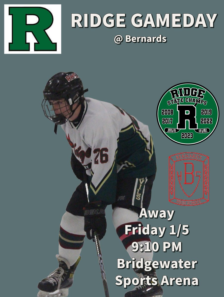 Away Game: Friday 1/5 9:10 PM @ Bernards.  Bridgewater Sports Arena.  Come out and support the team! <a href="/Ridgegameday/">RIDGE ATHLETICS</a>